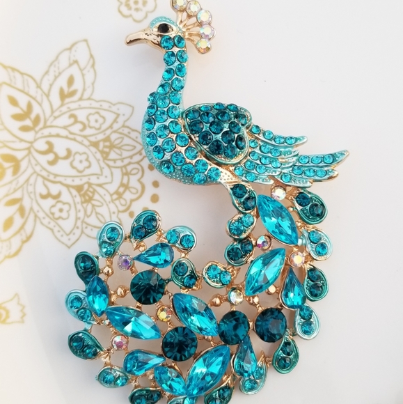 Jumbo Blue Peacock Pendant Purse Charm Key Ring NWT - Picture 1 of 10